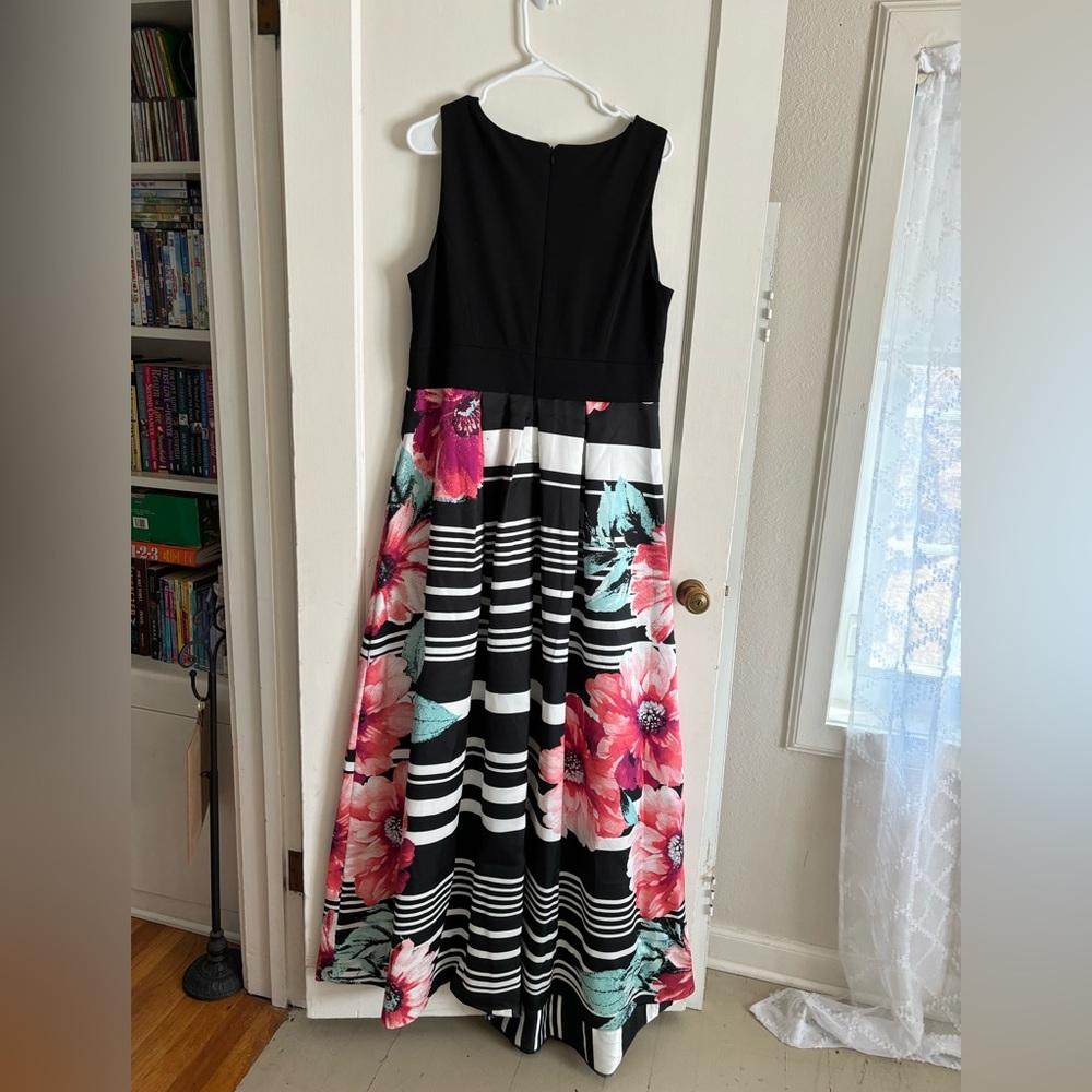 Floral Striped Maxi Dress - Black and Pink